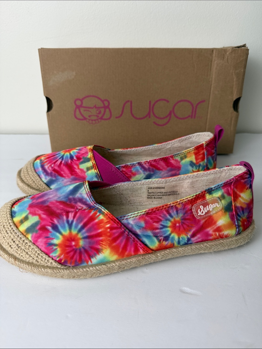 NIB Sugar Tie-Dye Espadrille Platform Flats - Pink Multicolor 8 Medium